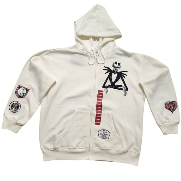 The Nightmare Before Christmas Womens Hoodie Fleece Zip Embroidery Patches Sz XL - Picture 1 of 12